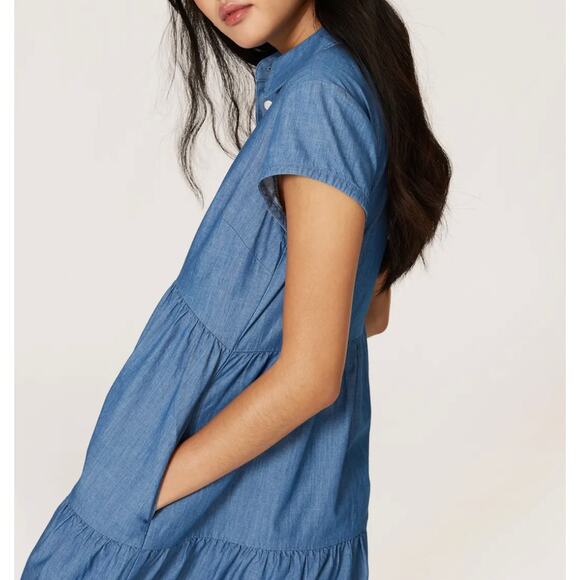 Peter Som Chambray Tiered Ruffle Midi Dress Size 0 Cotton Cottage Western $395 - Picture 4 of 11